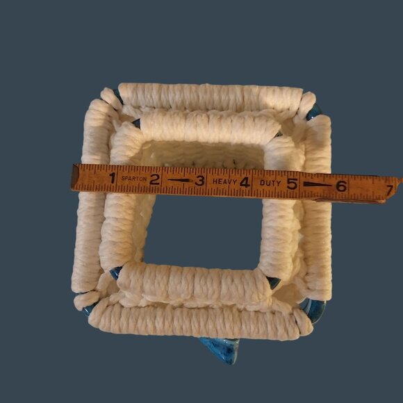 Macrame Tissue Box Cover White With Blue Ceramic Butterfly - Picture 8 of 8